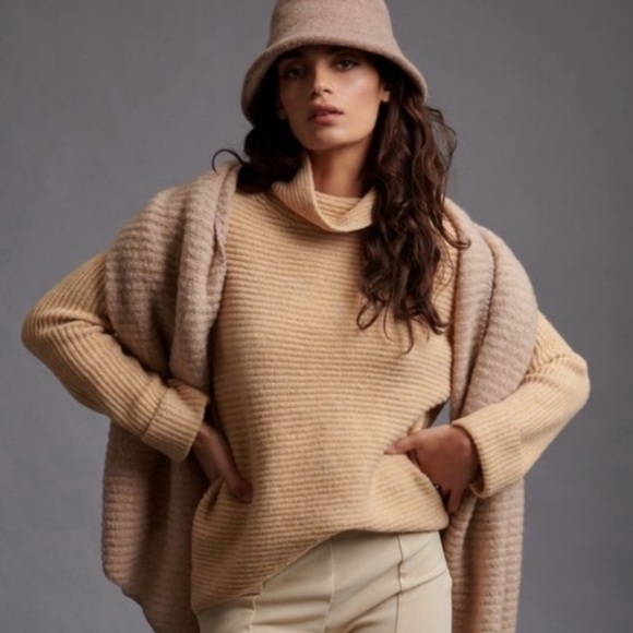 NWT Anthropologie Pilcro Ribbed Cowl Neck Pullover Sweater In Brown - Picture 3 of 11